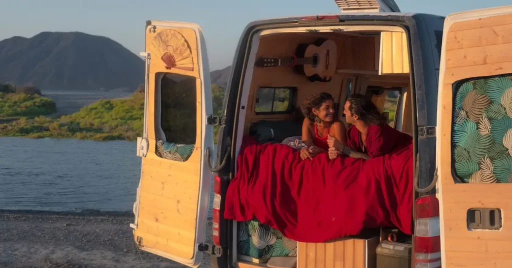 camping couple in a camper van